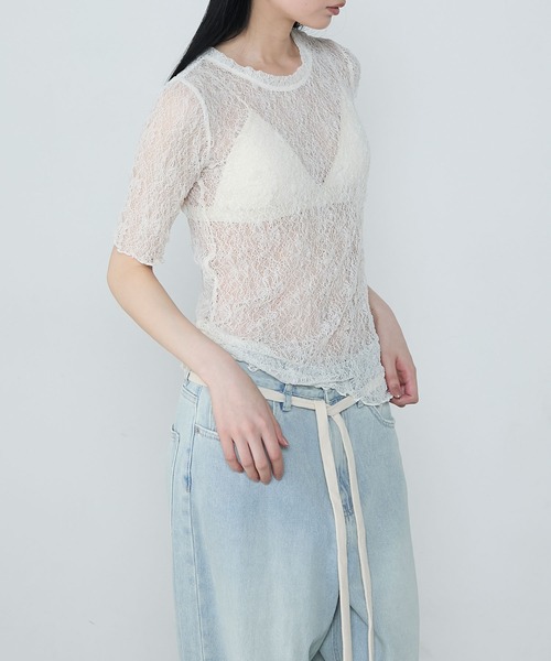le ELMi(ルエルミ)の「Sheer lace compact t-shirt / シアーレースコンパクトTシャツ(Tシャツ/カットソー・レディース・ブラック/ブラウン/オフホワイト/ブルー・FREE)」の20枚目の写真