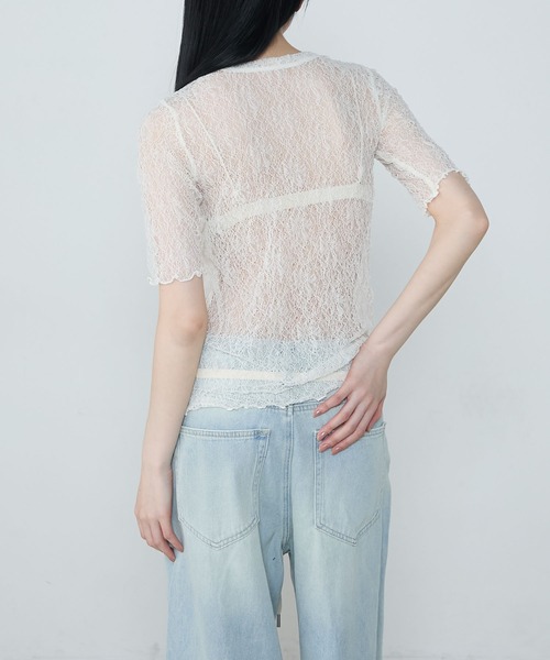 le ELMi(ルエルミ)の「Sheer lace compact t-shirt / シアーレースコンパクトTシャツ(Tシャツ/カットソー・レディース・ブラック/ブラウン/オフホワイト/ブルー・FREE)」の21枚目の写真