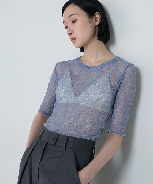 le ELMi(ルエルミ)の「Sheer lace compact t-shirt / シアーレースコンパクトTシャツ(Tシャツ/カットソー・レディース・ブラック/ブラウン/オフホワイト/ブルー・FREE)」の7枚目の写真