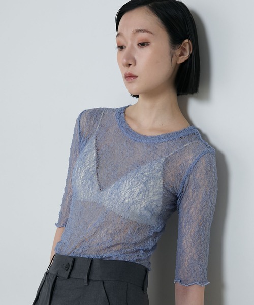 le ELMi(ルエルミ)の「Sheer lace compact t-shirt / シアーレースコンパクトTシャツ(Tシャツ/カットソー・レディース・ブラック/ブラウン/オフホワイト/ブルー・FREE)」の8枚目の写真
