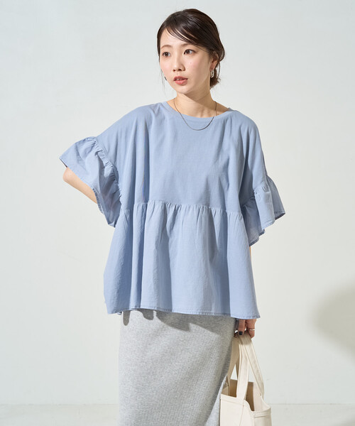 FREAK'S STORE(フリークスストア)の「限定展開 ピグメント加工 ドッキング フリル トップス(Tシャツ/カットソー・レディース・オフホワイト/ブルー/スミクロ/ベージュ/イエロー/グリーン・フリ-)」の5枚目の写真