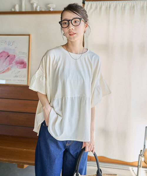 FREAK'S STORE(フリークスストア)の「限定展開 ピグメント加工 ドッキング フリル トップス(Tシャツ/カットソー・レディース・オフホワイト/ブルー/スミクロ/ベージュ/イエロー/グリーン・フリ-)」の17枚目の写真