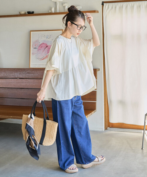 FREAK'S STORE(フリークスストア)の「限定展開 ピグメント加工 ドッキング フリル トップス(Tシャツ/カットソー・レディース・オフホワイト/ブルー/スミクロ/ベージュ/イエロー/グリーン・フリ-)」の16枚目の写真