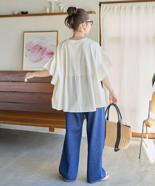 FREAK'S STORE(フリークスストア)の「限定展開 ピグメント加工 ドッキング フリル トップス(Tシャツ/カットソー・レディース・オフホワイト/ブルー/スミクロ/ベージュ/イエロー/グリーン・フリ-)」の15枚目の写真