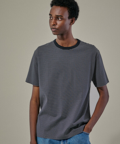 handvaerk(ハンドバーク)の「handvaerk | 60/2 クルーネック半袖Tシャツ STRIPE MEN(Tシャツ/カットソー・メンズ・ブラック系その他/ホワイト系その他・M/S/L/XL)」の1枚目の写真