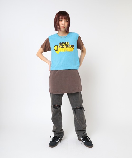 RNA（アールエヌエー）の「M2444 ＨＡＶＥ　Ａ　ＧＯＯＤ　ＭＥＤＩＡ　Ｔ（Tシャツ/カットソー・レディース・ブルー系その他/オレンジ系その他/ホワイト×グレー・MEDIUM）」の11枚目の写真