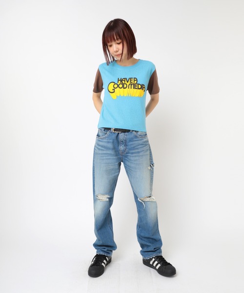 RNA（アールエヌエー）の「M2444 ＨＡＶＥ　Ａ　ＧＯＯＤ　ＭＥＤＩＡ　Ｔ（Tシャツ/カットソー・レディース・ブルー系その他/オレンジ系その他/ホワイト×グレー・MEDIUM）」の12枚目の写真