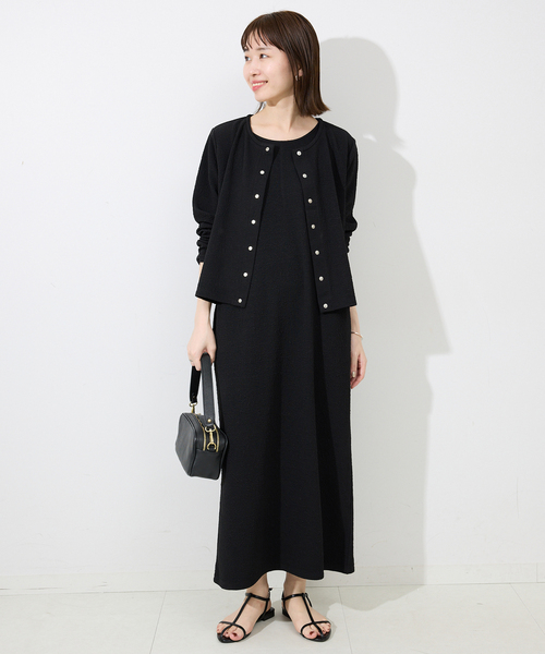 SLOBE IENA(スローブイエナ)の「《2枚セット》ジャージースナップカーディガン×ノースリーブワンピース(ワンピース・レディース・ブラック/ブラウン・FREE)」の6枚目の写真