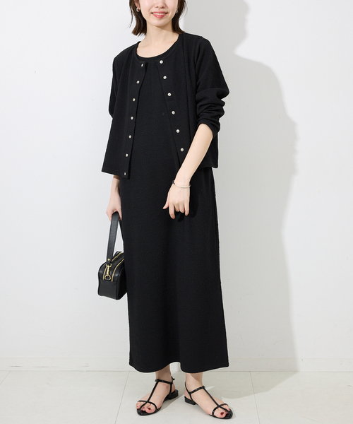 SLOBE IENA(スローブイエナ)の「《2枚セット》ジャージースナップカーディガン×ノースリーブワンピース(ワンピース・レディース・ブラック/ブラウン・FREE)」の7枚目の写真