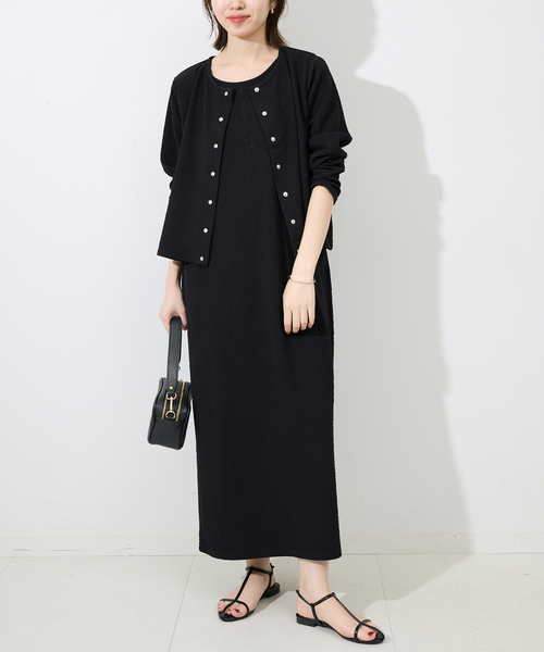 SLOBE IENA(スローブイエナ)の「《2枚セット》ジャージースナップカーディガン×ノースリーブワンピース(ワンピース・レディース・ブラック/ブラウン・FREE)」の8枚目の写真
