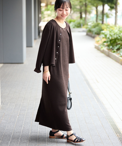 SLOBE IENA(スローブイエナ)の「《2枚セット》ジャージースナップカーディガン×ノースリーブワンピース(ワンピース・レディース・ブラック/ブラウン・FREE)」の20枚目の写真