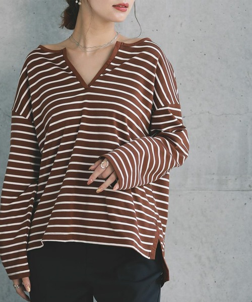 SUNFLOWER EIGHT(サンフラワーエイト)の「キーネックボーダーカットソー(Tシャツ/カットソー・レディース・ブラック/ブラウン/ホワイト・L/M)」の14枚目の写真