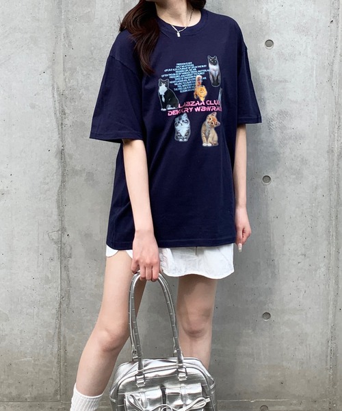 Teem Store(チームストア)の「猫プリントTシャツ(Tシャツ/カットソー・レディース・ライトグレー/ホワイト/イエロー/ネイビー・M/L)」の4枚目の写真