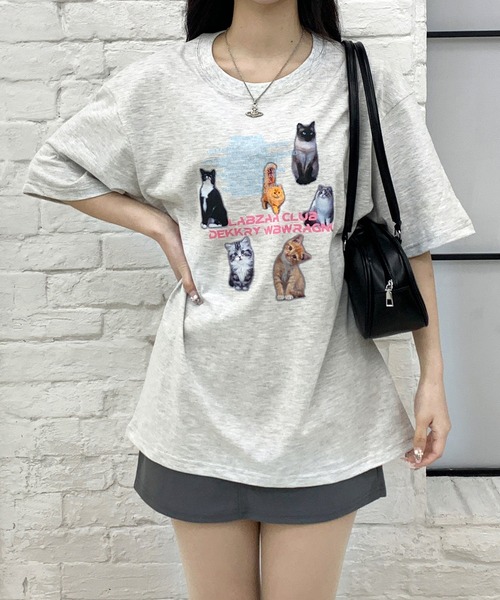 Teem Store(チームストア)の「猫プリントTシャツ(Tシャツ/カットソー・レディース・ライトグレー/ホワイト/イエロー/ネイビー・M/L)」の15枚目の写真