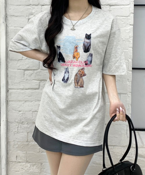 Teem Store(チームストア)の「猫プリントTシャツ(Tシャツ/カットソー・レディース・ライトグレー/ホワイト/イエロー/ネイビー・M/L)」の16枚目の写真