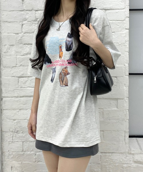 Teem Store(チームストア)の「猫プリントTシャツ(Tシャツ/カットソー・レディース・ライトグレー/ホワイト/イエロー/ネイビー・M/L)」の17枚目の写真
