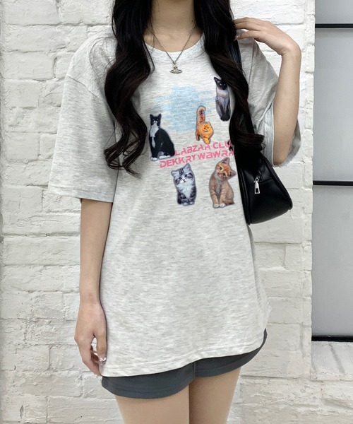 Teem Store(チームストア)の「猫プリントTシャツ(Tシャツ/カットソー・レディース・ライトグレー/ホワイト/イエロー/ネイビー・M/L)」の18枚目の写真
