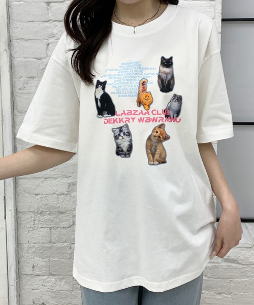 Teem Store(チームストア)の「猫プリントTシャツ(Tシャツ/カットソー・レディース・ライトグレー/ホワイト/イエロー/ネイビー・M/L)」の14枚目の写真