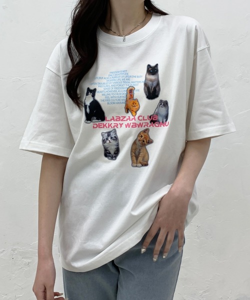 Teem Store(チームストア)の「猫プリントTシャツ(Tシャツ/カットソー・レディース・ライトグレー/ホワイト/イエロー/ネイビー・M/L)」の5枚目の写真