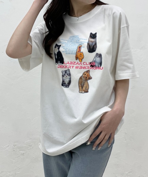 Teem Store(チームストア)の「猫プリントTシャツ(Tシャツ/カットソー・レディース・ライトグレー/ホワイト/イエロー/ネイビー・M/L)」の6枚目の写真
