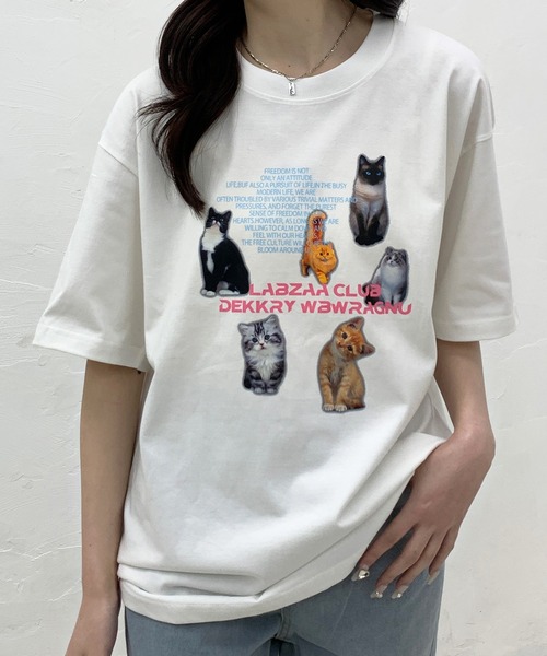 Teem Store(チームストア)の「猫プリントTシャツ(Tシャツ/カットソー・レディース・ライトグレー/ホワイト/イエロー/ネイビー・M/L)」の7枚目の写真