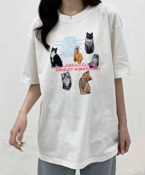 Teem Store(チームストア)の「猫プリントTシャツ(Tシャツ/カットソー・レディース・ライトグレー/ホワイト/イエロー/ネイビー・M/L)」の8枚目の写真