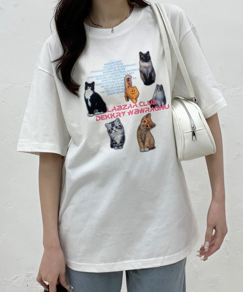 Teem Store(チームストア)の「猫プリントTシャツ(Tシャツ/カットソー・レディース・ライトグレー/ホワイト/イエロー/ネイビー・M/L)」の9枚目の写真