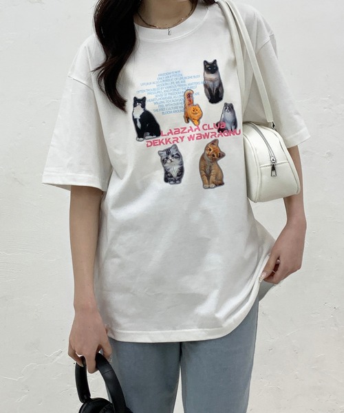 Teem Store(チームストア)の「猫プリントTシャツ(Tシャツ/カットソー・レディース・ライトグレー/ホワイト/イエロー/ネイビー・M/L)」の10枚目の写真