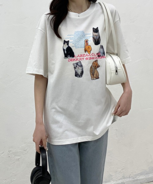 Teem Store(チームストア)の「猫プリントTシャツ(Tシャツ/カットソー・レディース・ライトグレー/ホワイト/イエロー/ネイビー・M/L)」の11枚目の写真