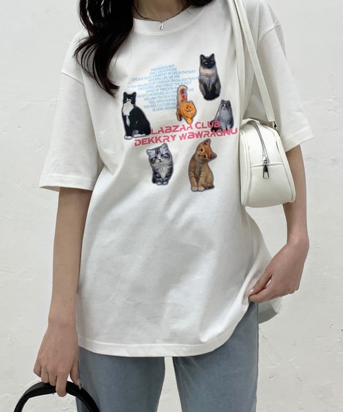 Teem Store(チームストア)の「猫プリントTシャツ(Tシャツ/カットソー・レディース・ライトグレー/ホワイト/イエロー/ネイビー・M/L)」の12枚目の写真