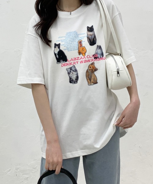 Teem Store(チームストア)の「猫プリントTシャツ(Tシャツ/カットソー・レディース・ライトグレー/ホワイト/イエロー/ネイビー・M/L)」の13枚目の写真