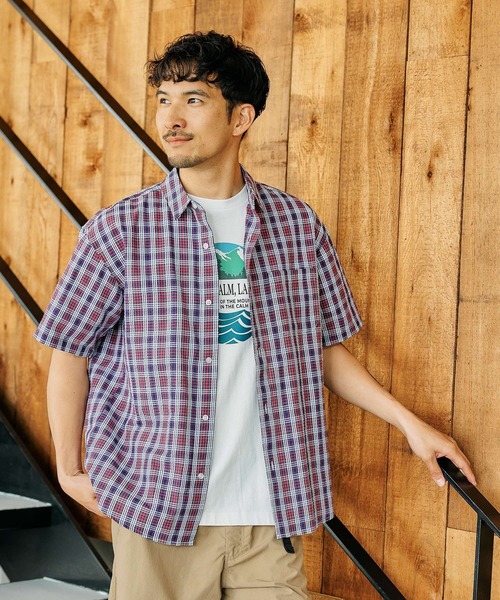 FOUND GOOD（ファウンドグッド）の「サッカーハンソデシャツ（シャツ/ブラウス・メンズ・ブラック/ブラウン系/レッド系/ブルー系・XL/L/M/S）」の4枚目の写真