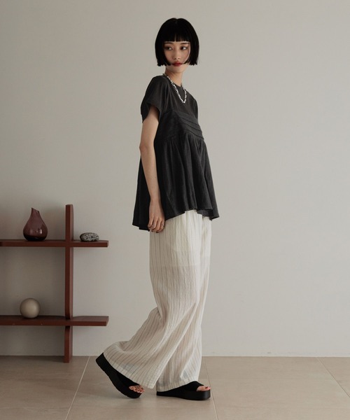 LOWRYS FARM(ローリーズファーム)の「ノルマンディシアーワイドパンツ 289790(その他パンツ・レディース・チャコールグレー/ライトグリーン/その他・MEDIUM/LARGE)」の6枚目の写真