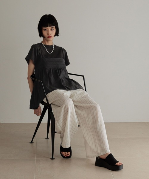 LOWRYS FARM(ローリーズファーム)の「ノルマンディシアーワイドパンツ 289790(その他パンツ・レディース・チャコールグレー/ライトグリーン/その他・MEDIUM/LARGE)」の7枚目の写真
