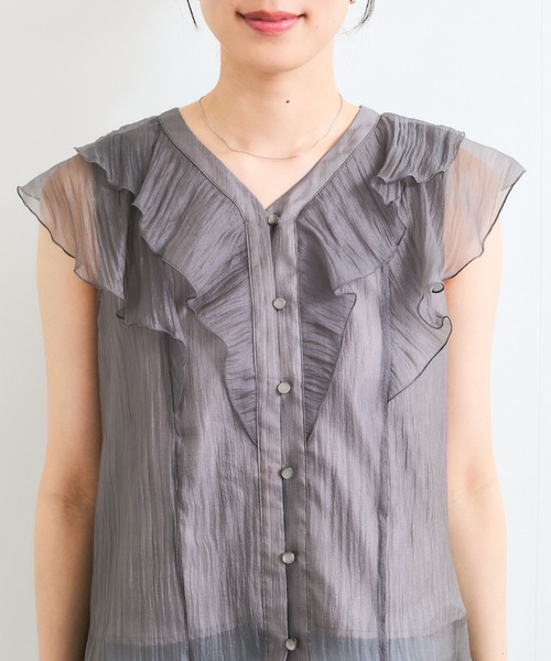 VIS（ビス）の「シアーラッフルフリルブラウス/通勤対応（シャツ/ブラウス・レディース・チャコールグレー/ピンク/ベージュ・FREE）」の19枚目の写真