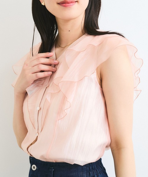 VIS（ビス）の「シアーラッフルフリルブラウス/通勤対応（シャツ/ブラウス・レディース・チャコールグレー/ピンク/ベージュ・FREE）」の13枚目の写真