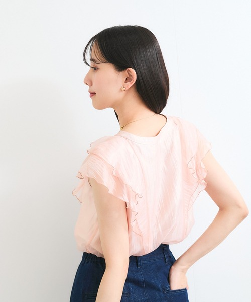 VIS（ビス）の「シアーラッフルフリルブラウス/通勤対応（シャツ/ブラウス・レディース・チャコールグレー/ピンク/ベージュ・FREE）」の12枚目の写真