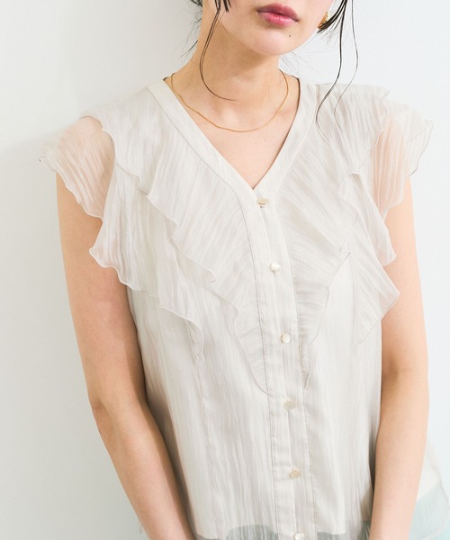 VIS（ビス）の「シアーラッフルフリルブラウス/通勤対応（シャツ/ブラウス・レディース・チャコールグレー/ピンク/ベージュ・FREE）」の21枚目の写真