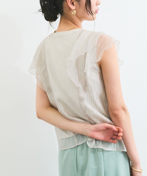 VIS（ビス）の「シアーラッフルフリルブラウス/通勤対応（シャツ/ブラウス・レディース・チャコールグレー/ピンク/ベージュ・FREE）」の20枚目の写真