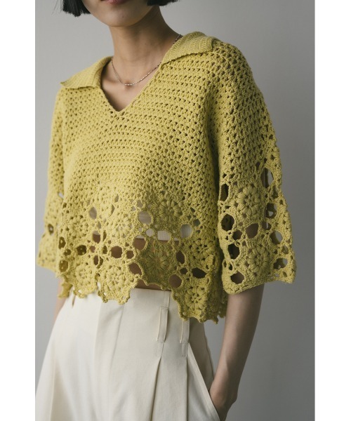 STYLEMIXER（スタイルミキサー）の「ハンドメイドクロシェニット（ニット/セーター・レディース・ライム/アイボリー/ブラック・FREE）」の3枚目の写真