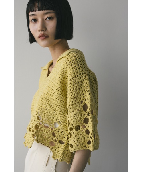 STYLEMIXER（スタイルミキサー）の「ハンドメイドクロシェニット（ニット/セーター・レディース・ライム/アイボリー/ブラック・FREE）」の10枚目の写真