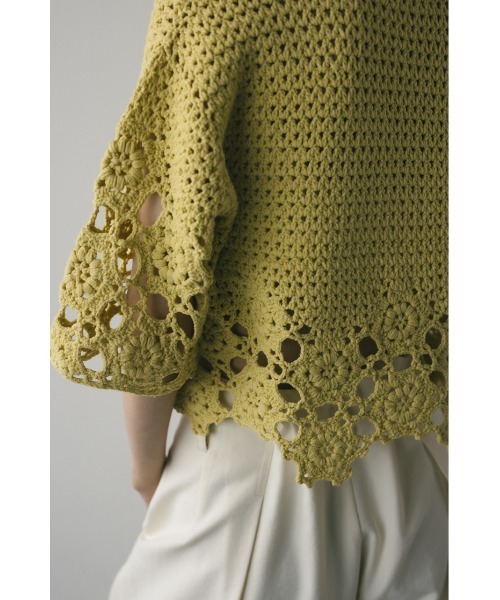 STYLEMIXER（スタイルミキサー）の「ハンドメイドクロシェニット（ニット/セーター・レディース・ライム/アイボリー/ブラック・FREE）」の5枚目の写真