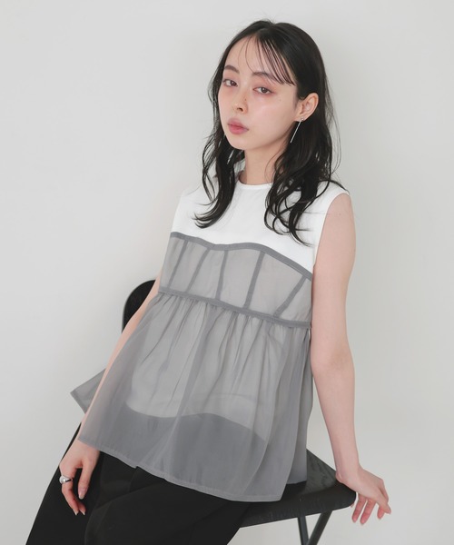 LIAN(リアン)の「ビスチェレイヤードトップス(Tシャツ/カットソー・レディース・ベージュ/ブラック系1/グレー/ブラック系2・FREE)」の19枚目の写真