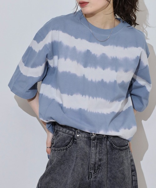 ATELANE（アテレーン）の「ATELANE タイダイボーダーTシャツ（Tシャツ/カットソー・メンズ・ネイビー/ライトグレー/ブルー・L/M）」の13枚目の写真