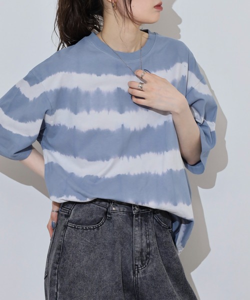 ATELANE（アテレーン）の「ATELANE タイダイボーダーTシャツ（Tシャツ/カットソー・メンズ・ネイビー/ライトグレー/ブルー・L/M）」の14枚目の写真