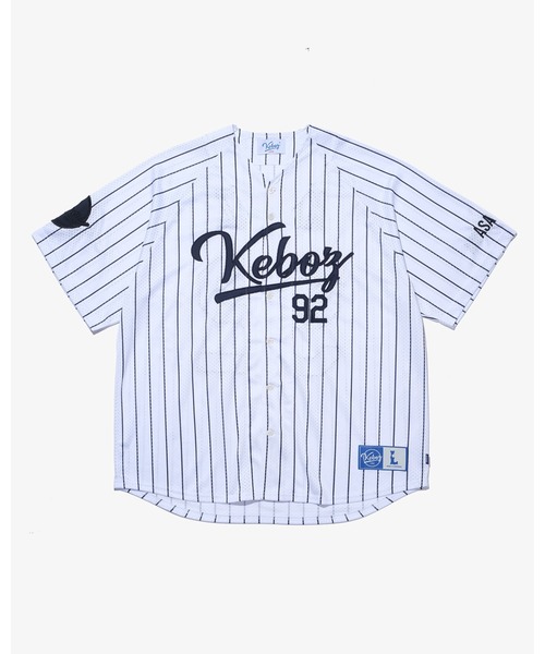 KEBOZ ケボズ ピンストライプ ニット ベースボールシャツ XL MESH STRIPE BASEBALL JERSEY（シャツ/ブラウス）｜KEBOZ