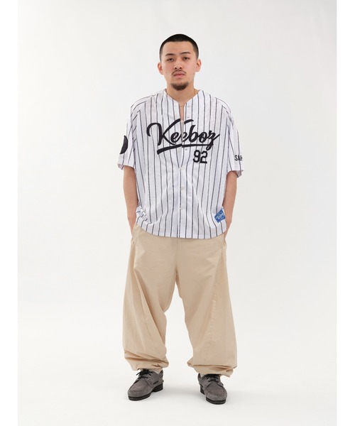 Keboz メッシュユニフォーム Lサイズ オリーブ MESH STRIPE BASEBALL JERSEY（シャツ/ブラウス）｜KEBOZ