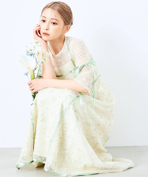 CELEN（セレン）の「《2025新作》【オケージョンドレス/結婚式/お呼ばれ】マルチway フラワーオーガンジーワンピース（ドレス・レディース・グリーン/パープル/ブラック・FREE）」の5枚目の写真