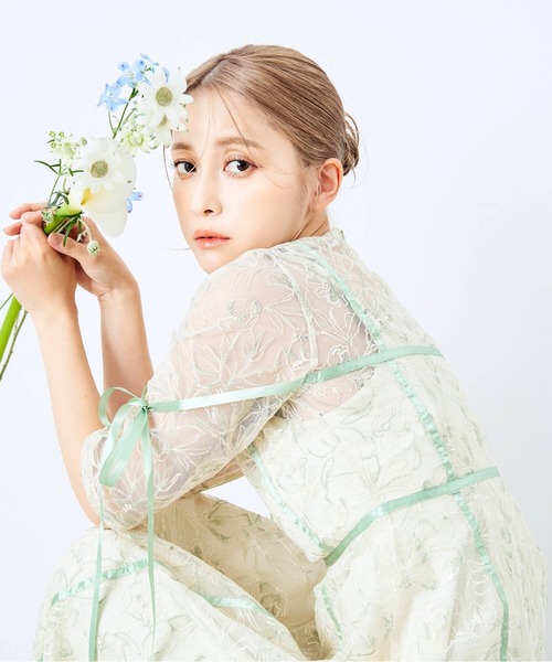 CELEN（セレン）の「《2025新作》【オケージョンドレス/結婚式/お呼ばれ】マルチway フラワーオーガンジーワンピース（ドレス・レディース・グリーン/パープル/ブラック・FREE）」の8枚目の写真