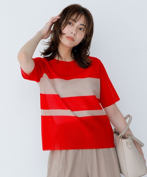 ICB(アイシービー)の「シアースムースボーダー ニット(ニット/セーター・レディース・ブラック系7/ネイビー系7/レッド系7・SMALL/X-SMALL)」の3枚目の写真